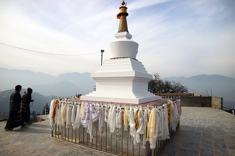 A white pagoda at Namo Buddha Monastery in Nepal