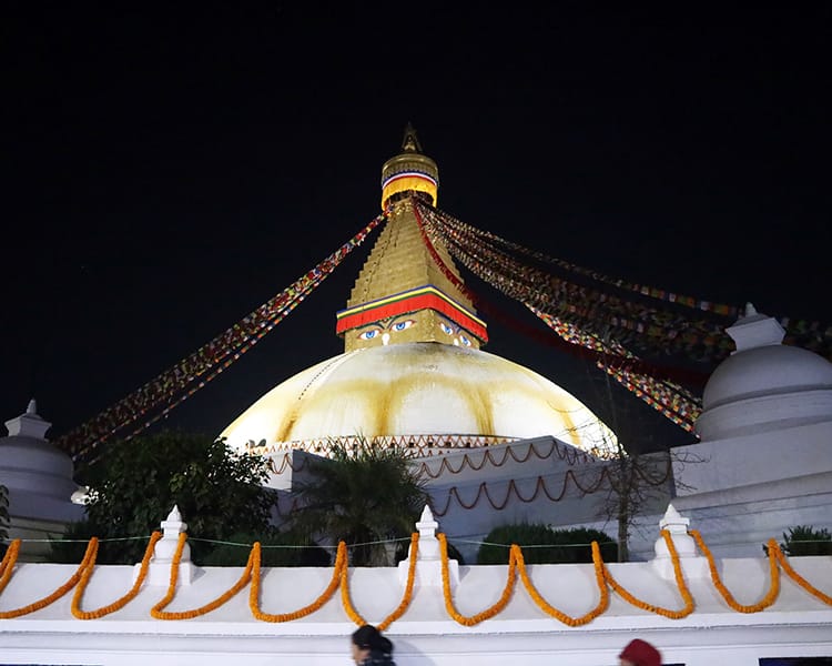 Boudhanath Stupa at night during the Losar Festival in Nepal