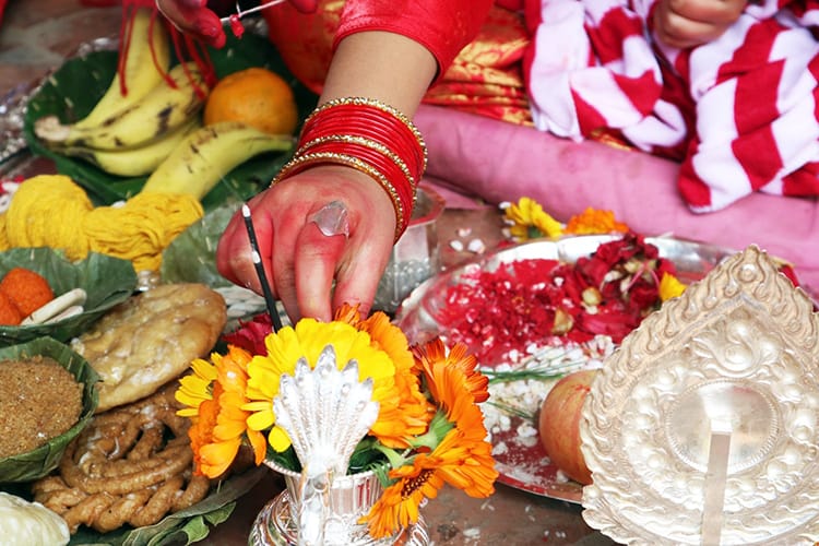 A close up of the puja done during the Ihi ceremony in Nepal