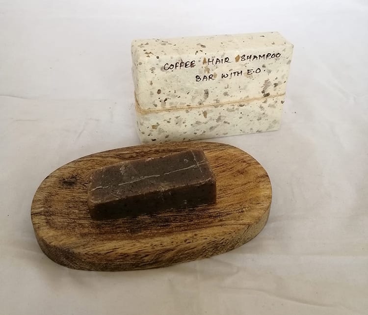 A bar of soap made from leftover coffee beans at Nepal Karma Coffee
