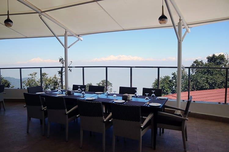 A restaurant at Chandragiri Hills with a beautiful clear view of the Himalaya Mountains