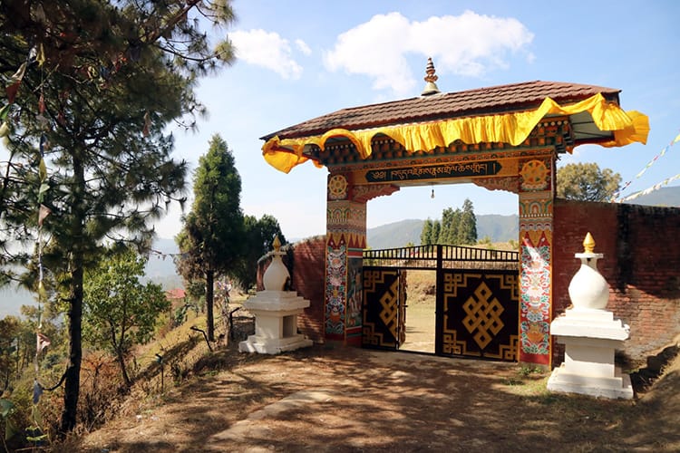 The entrance gate to Dudjom Nadrom Choling Monastery in Pharping