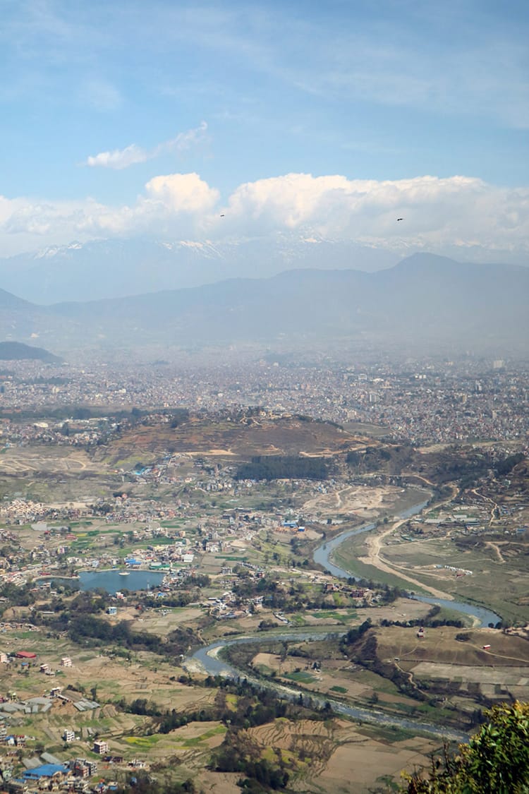 Views from the Champa Devi trek with Kathmandu Valley and the Himalaya below