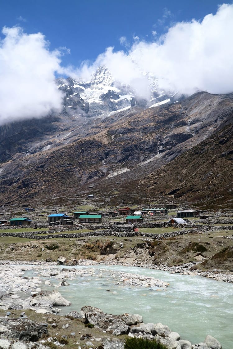 The village of Na in Nepal with the river that runs down from Tsho Rolpa Lake