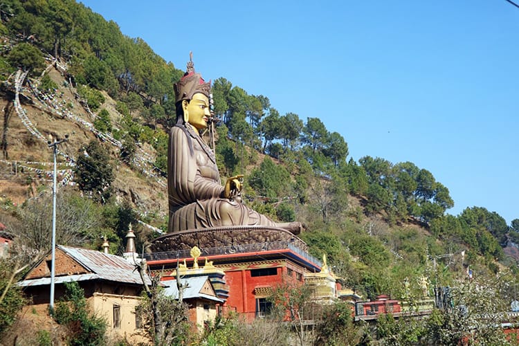 A large statue of Guru Rinpoche sits in Pharping, Nepal
