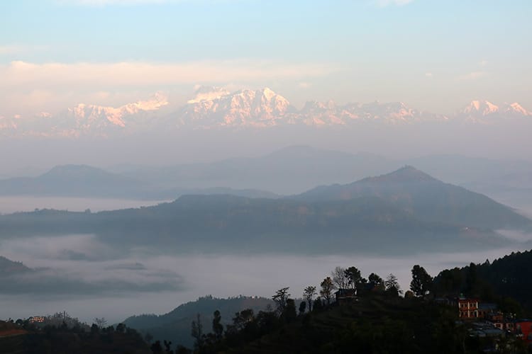 The Himalaya view at sunset from Thani Mai Temple in Bandipur