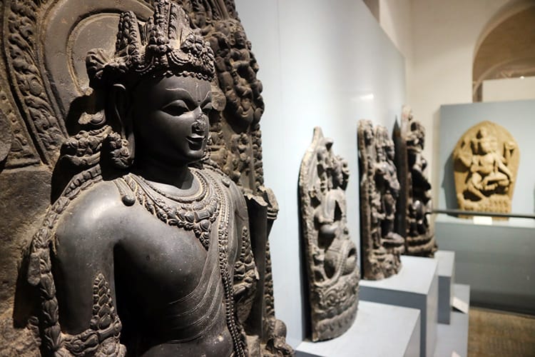 Carved stone sculptures at the National Museum of Nepal. One of the best places to visit in Kathmandu