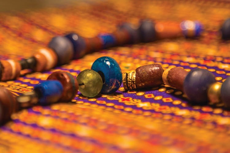 A colorful necklace made by Bottles to Beads in Nepal