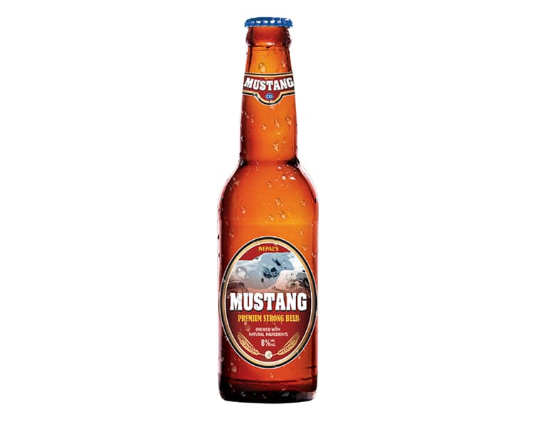 A bottle of Mustang Premium Strong Nepali Beer