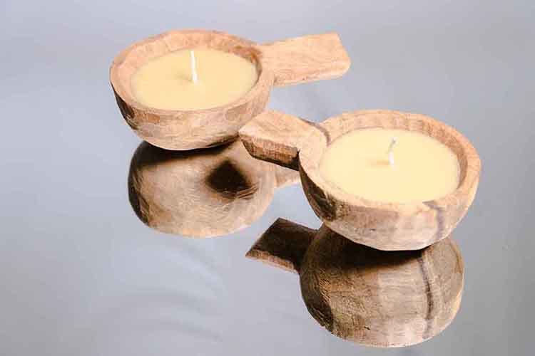 Wood candle holders made by Pia