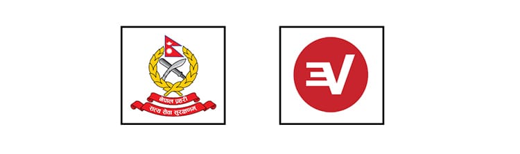 Logos for the Nepal Police and ExpressVPN app