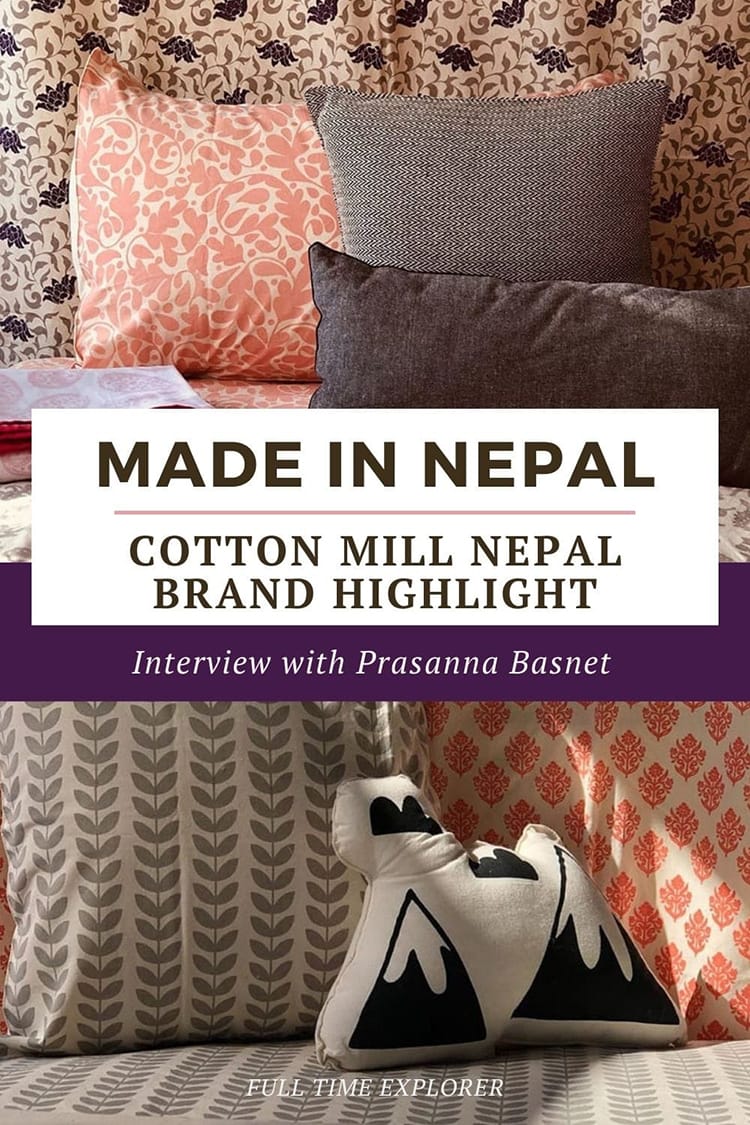 Shopping in Nepal for unique gifts to bring home from your trip? Check out Cotton Mill Nepal which makes 100% cotton bedding and scarves right here in Nepal | Made in Nepal Brand Highlight: Cotton Mill Nepal | Full Time Explorer | Sustainable Brands | Eco-Friendly Bedding | Cotton Sheets | Screen Printed | Socially Responsible Brands | Social Enterprises | Eco-Friendly Home Decor | Sustainable Home Decor | Sustainable Bedroom Decor