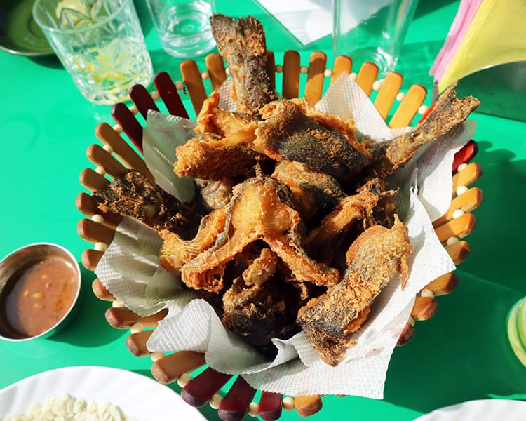 A basket of deep fried trout from Village Rest House in Godawari Nepal