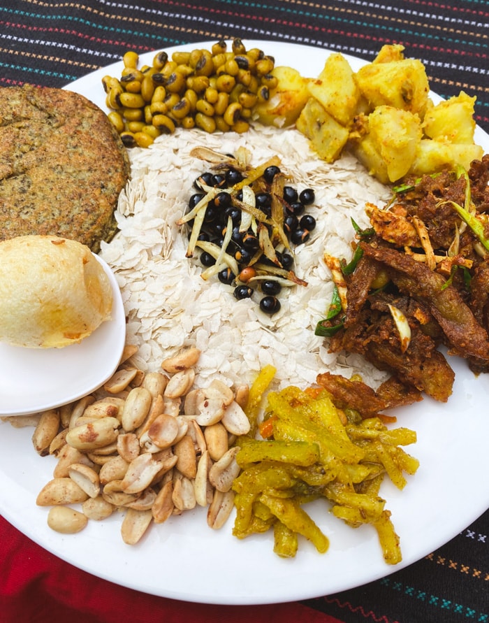 The veg samay baji at Hotel Garuda in Bhaktapur