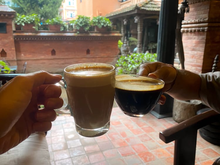 Coffee on a rainy day in Thamel at Coffee Ghar