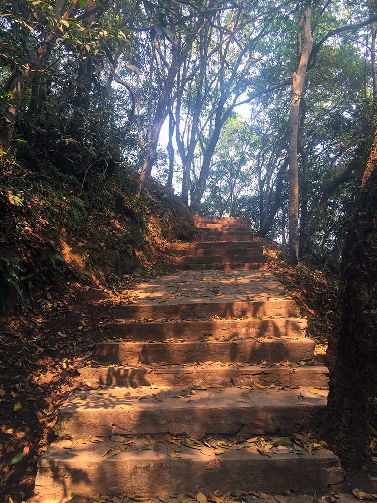 A steep stairway leading up to the Jamacho Gumba