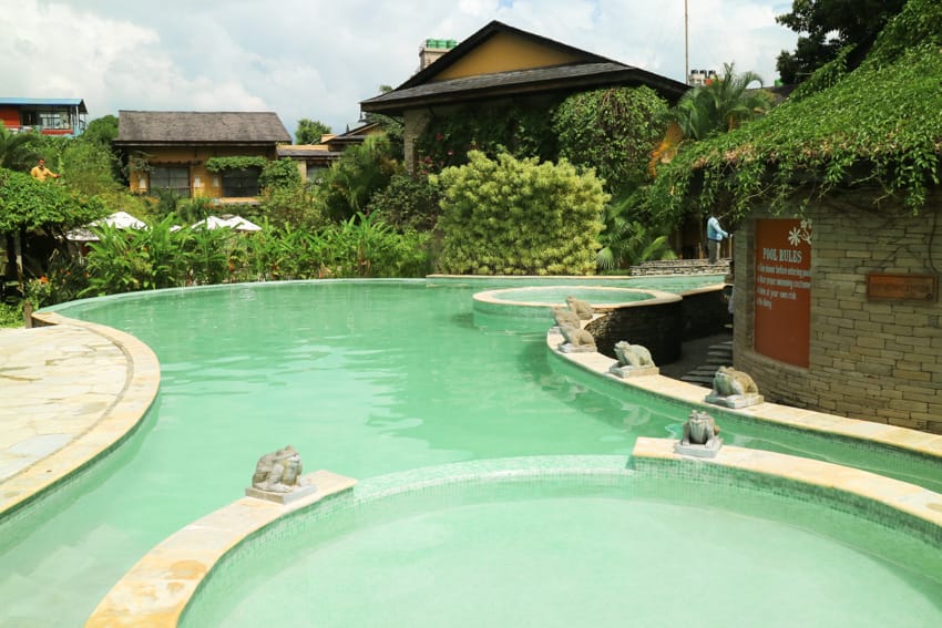 The outdoor pool at Temple Tree Resort in Pokhara Lakeside
