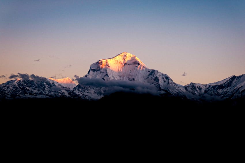 View of the Annapurna Range from Ghorepani at sunrise
