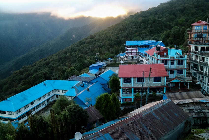 An overhead view of Ghorepani and the many large teahouses in the town