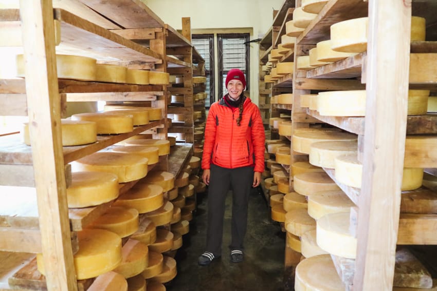 Michelle Della Giovanna from Full Time Explorer at the Kyanjin Cheese Factory in Nepal