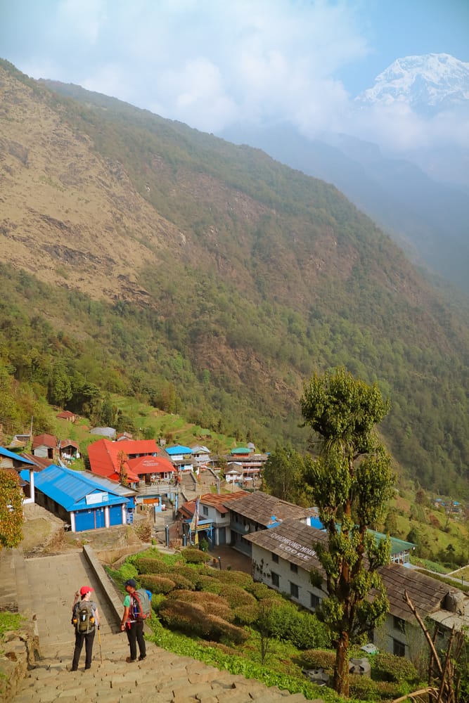 The mountains in the distance while looking down at Chomrong village