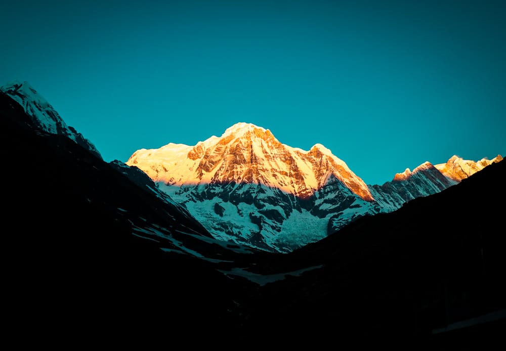 View of the Annapurna Mountain Range from Machhapuchhre Base Camp