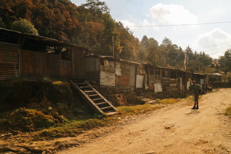 Shacks line the highway of Tarkeghyang Nepal