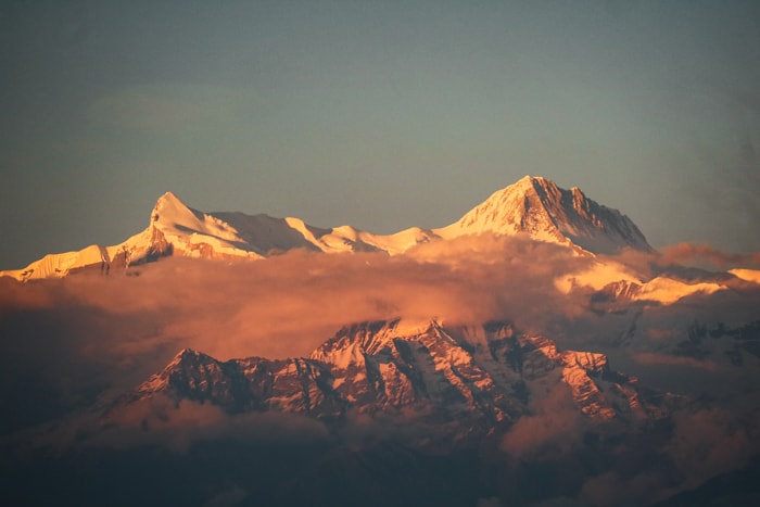 The sun setting over the Himalaya