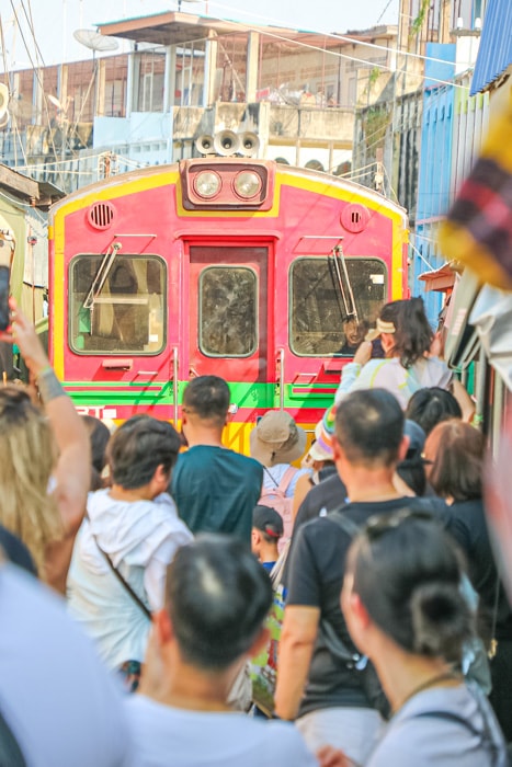 The train pulling into the Mae Klong Railway Market - Best Things to do in Bangkok