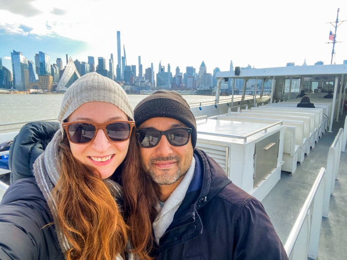 Michelle and Suraj on a water ferry in NYC