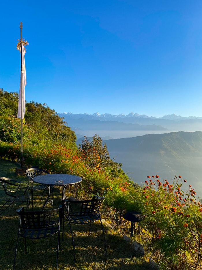 mountain views in the morning at sunrise from Prakriti Resort and Organic Farm